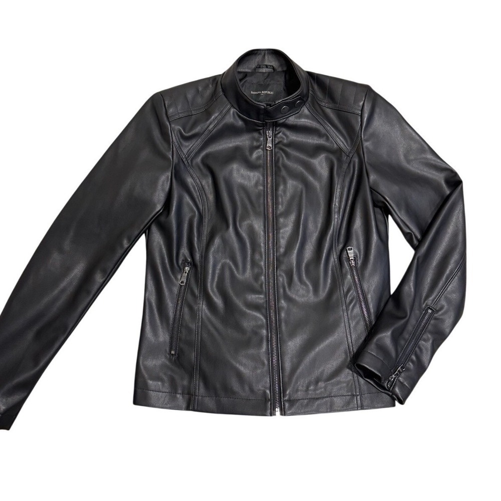 Banana Republic Faux Leather Cropped Moto Jacket Black Size small